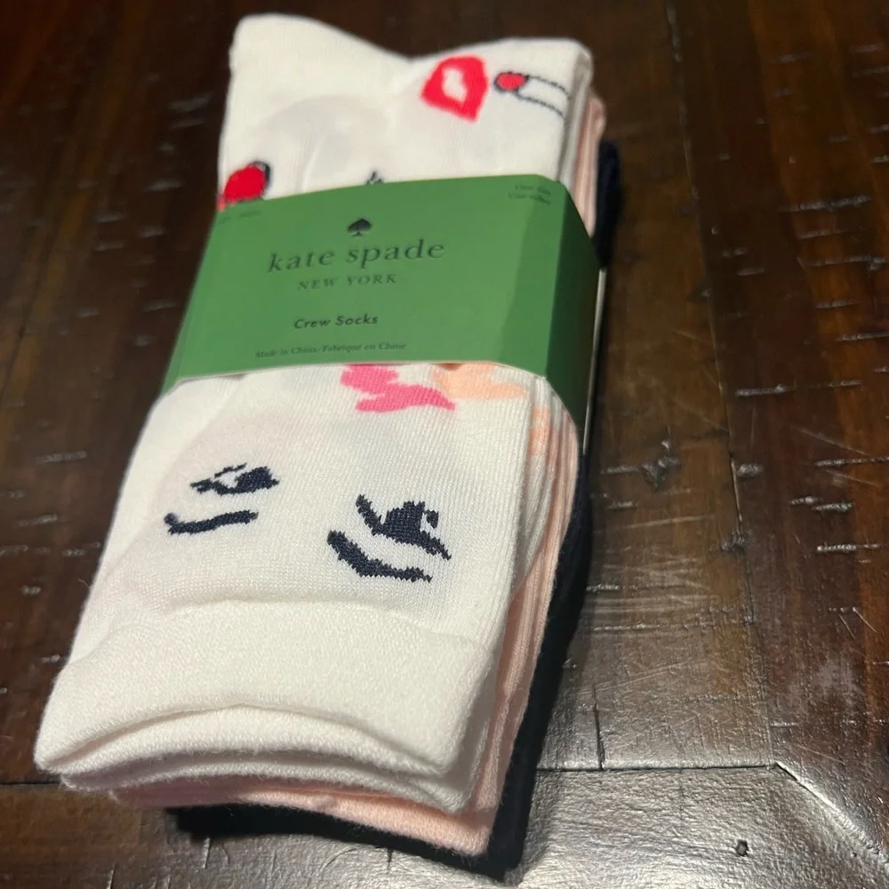 Kate Spade New York Cotton Blend Lips Beauty Crew Socks 3 Pairs